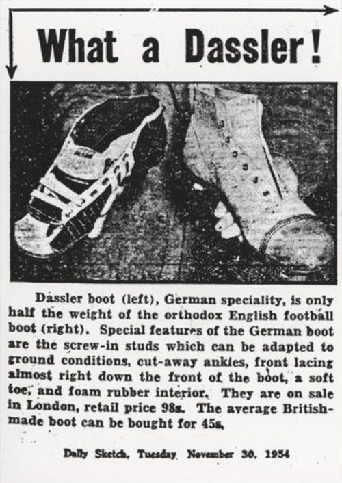 Alemania Occidental ganó el Mundial de 1954 y las botas diseñadas por 'Adi' Dassler, usadas por los jugadores, asombraron a todo el público.
